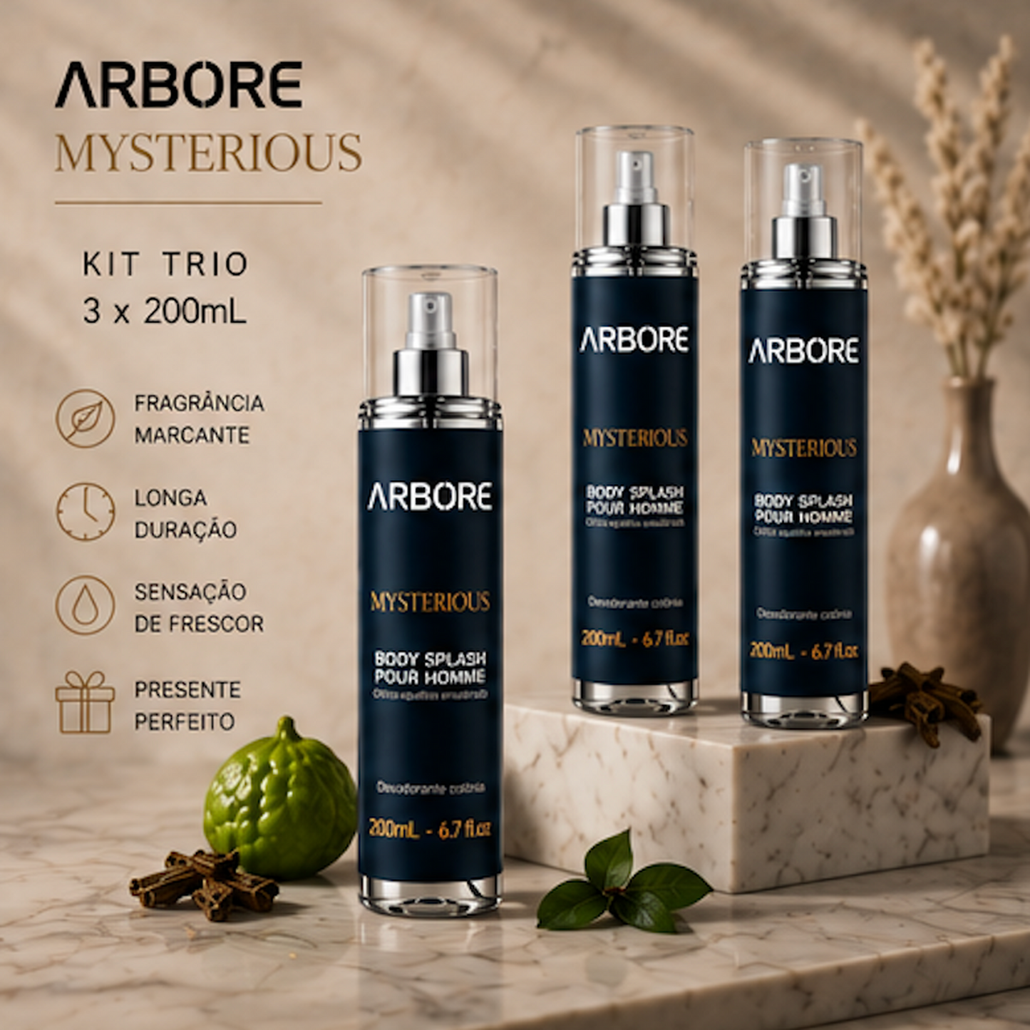 Kit Triplo Body Splash Mysterius 200ml